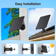 3W Solar Panel Charger for Battery-Powered Security Cameras, USB-C & Micro USB, IP65 Waterproof, 9.8ft Cable, 360° Adjustable Mount