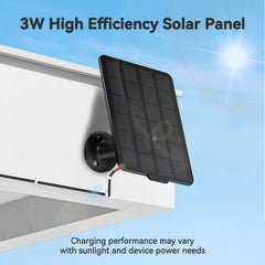 3W Solar Panel Charger for Battery-Powered Security Cameras, USB-C & Micro USB, IP65 Waterproof, 9.8ft Cable, 360° Adjustable Mount