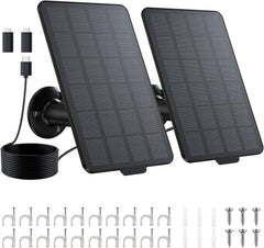 3W Solar Panel Charger for Battery-Powered Security Cameras, USB-C & Micro USB, IP65 Waterproof, 9.8ft Cable, 360° Adjustable Mount