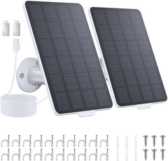 3W Solar Panel Charger for Battery-Powered Security Cameras, USB-C & Micro USB, IP65 Waterproof, 9.8ft Cable, 360° Adjustable Mount