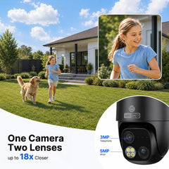 4K Dual-Lens Solar Security Camera, 24/7 Recording, 360° Pan & Tilt, 18X Zoom 10W Solar + 9000mAh Battery Outdoor Security Camera G3BD