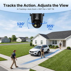 4K Dual-Lens Solar Security Camera, 24/7 Recording, 360° Pan & Tilt, 18X Zoom 10W Solar + 9000mAh Battery Outdoor Security Camera G3BD
