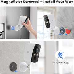 300° Pan Wireless Outdoor Security Camera, Magnetic Mount, Battery Powered Cam Indoor, 2.4G WiFi, 2K, AI Detection, Night Vision, 2-Way Talk, Lifetime 7-Day Cloud/SD Storage, for Home Security, IP65 Naseto