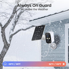 2K Wireless Outdoor Security Camera, 2.4G WiFi, Magnetic Mount, Battery & Solar Powered