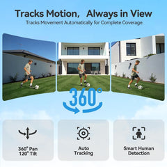 24/7 All Day Recording Wireless Outdoor Security Camera 360° PTZ 2K Solar Powered Camera Mubview Q8