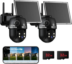 2-Pack Wireless Outdoor Security Cameras 24/7 Continuous Recording 360° PTZ 2K Solar – MUBVIEW Q8B