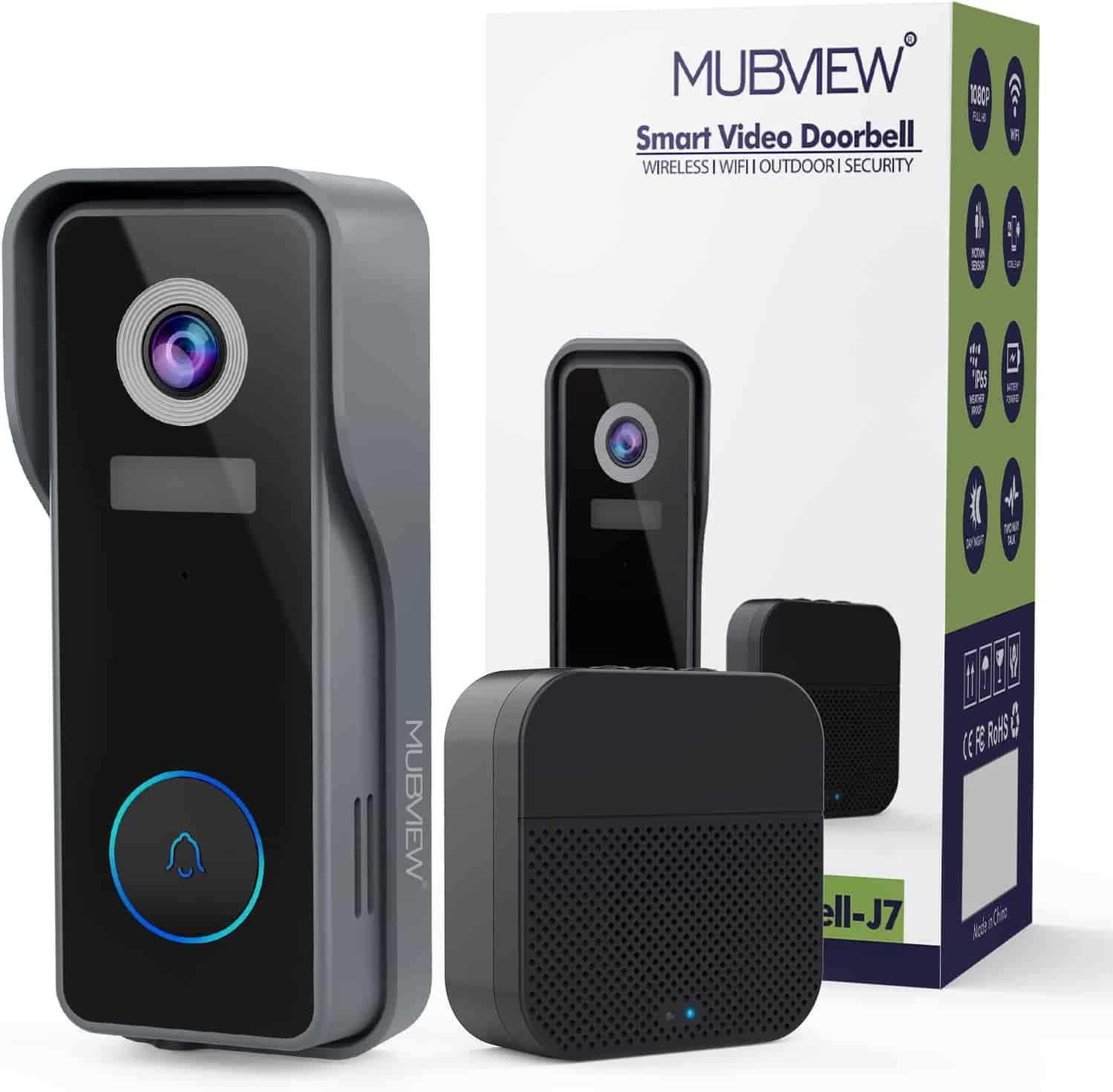 2K Smart Wireless HD Video WiFi Doorbell Camera with Chime MUBVIEW J7