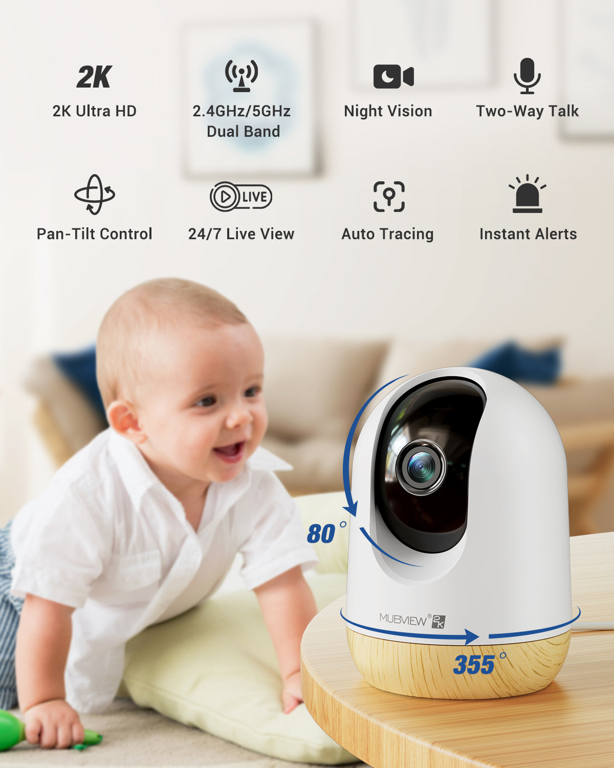 2023 Newest 5G&2.4GHz Dual Band 24/7 All Day Recording Security Camera for Baby Pet Monitoring MUBVIEW PK320Y