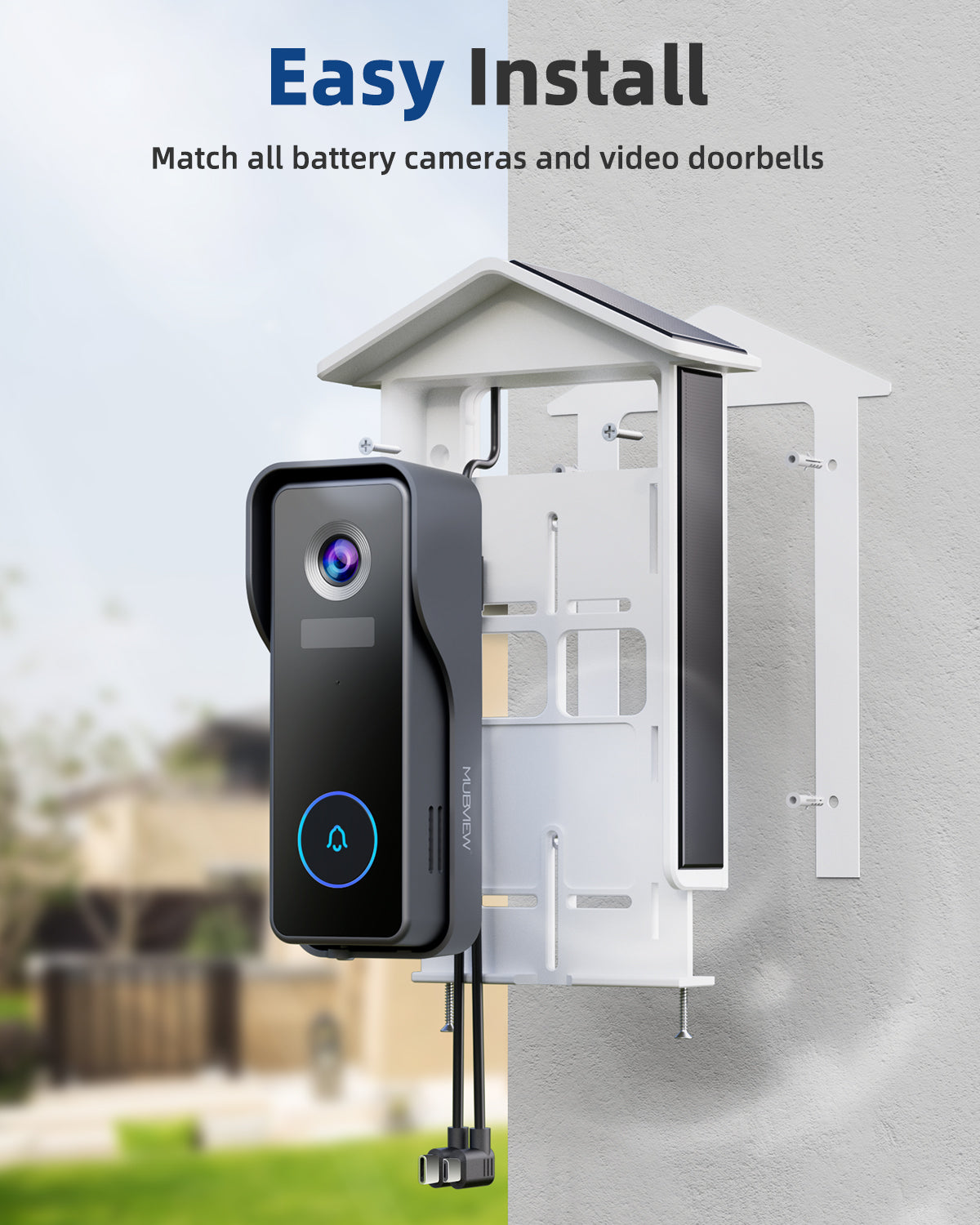 Solar Charger for Wireless Video Doorbell Compatible with Micro USB, Type-C Effortless Installation MUBVIEW