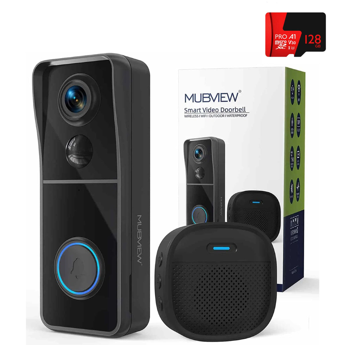 Caméra de sonnette vidéo intelligente 1080HD sans fil avec carillon MUBVIEW J9 