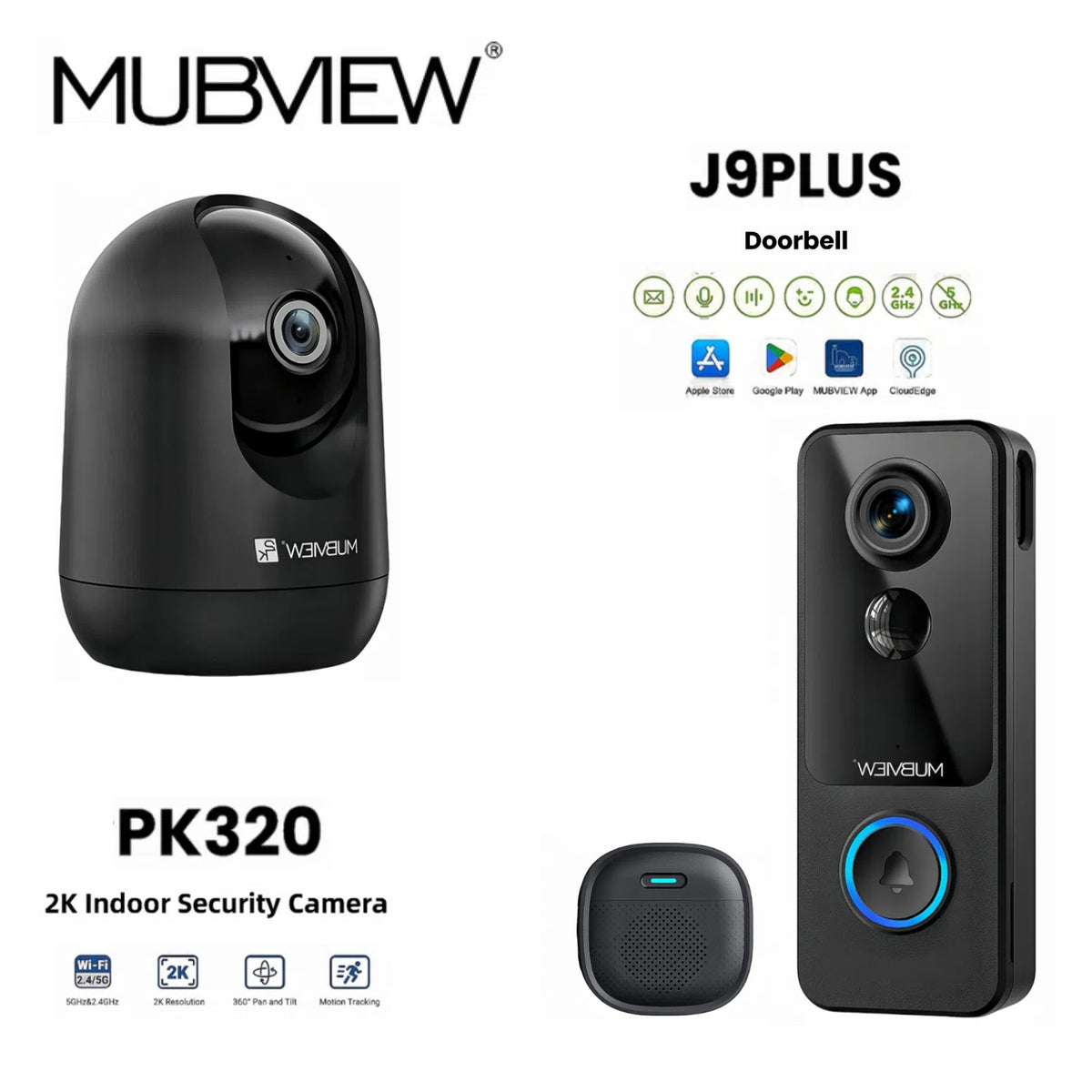 J9 Plus Wireless Doorbell Camera + PK320B Wired PTZ Security Camera