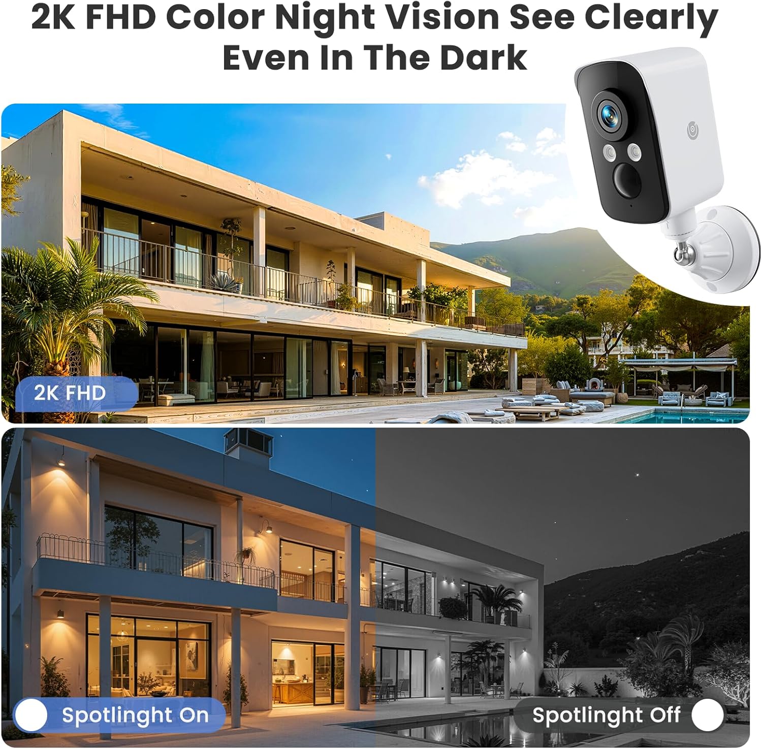 300° Pan Wireless Outdoor Security Camera, Magnetic Mount, Battery Powered Cam Indoor, 2.4G WiFi, 2K, AI Detection, Night Vision, 2-Way Talk, Lifetime 7-Day Cloud/SD Storage, for Home Security, IP65 Naseto