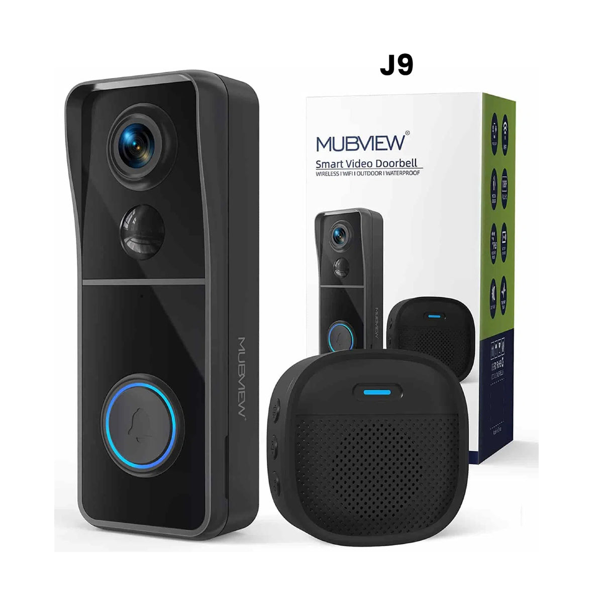 Wireless Doorbell Camera with Chime, 1080P HD, Voice Changer, No Subscription - MUBVIEW J9