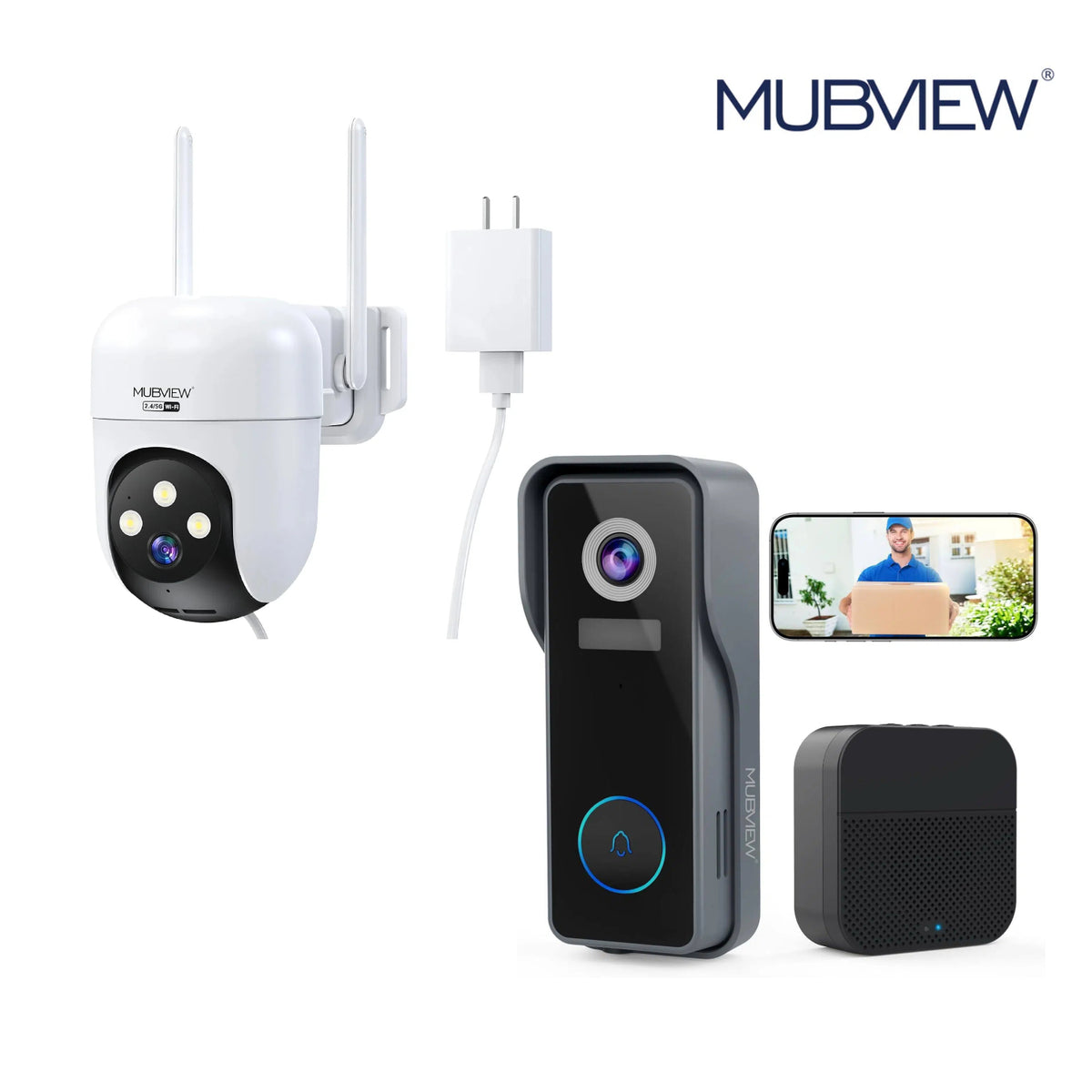 J7 2K Smart Wireless WiFi Doorbell Camera with Chime + QB320 Wired 24/7 Recording Camera