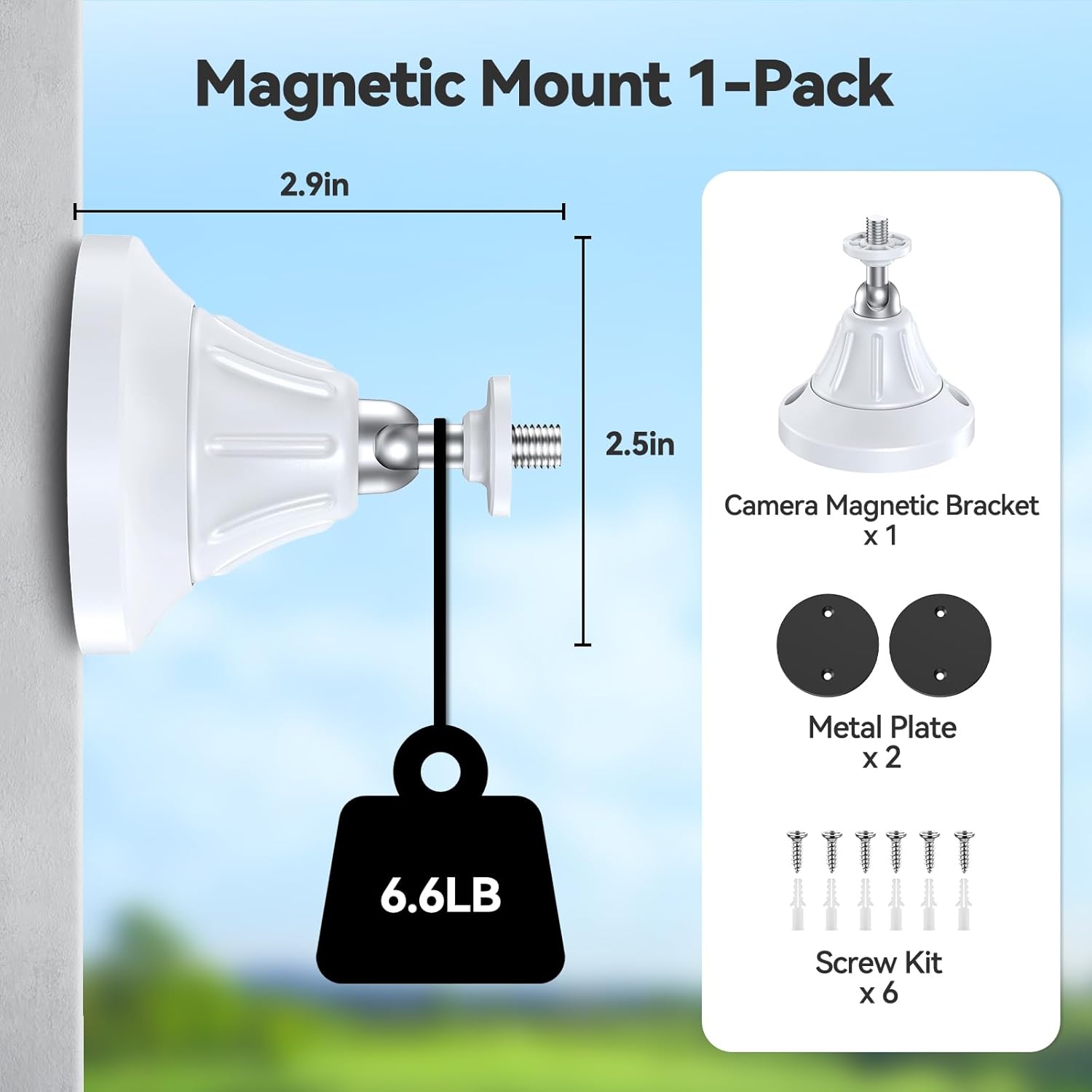Magnetic Security Camera Mount, Universal 1/4" Screw, Adjustable, No-Drill, Compatible with Ring, Arlo & Wyze