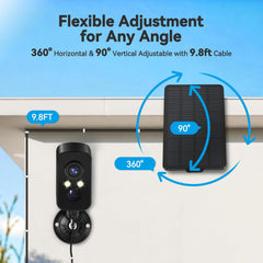 3W Solar Panel for Battery-Powered Security Cameras,USB-C & Micro USB Solar Charger for Wireless Outdoor Cameras,IP65 Waterproof, 9.8ft Cable, 360° Adjustable Mount - Black