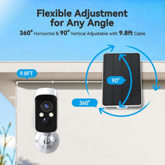 3W Solar Panel for Battery-Powered Security Cameras,USB-C & Micro USB Solar Charger for Wireless Outdoor Cameras,IP65 Waterproof, 9.8ft Cable, 360° Adjustable Mount - White