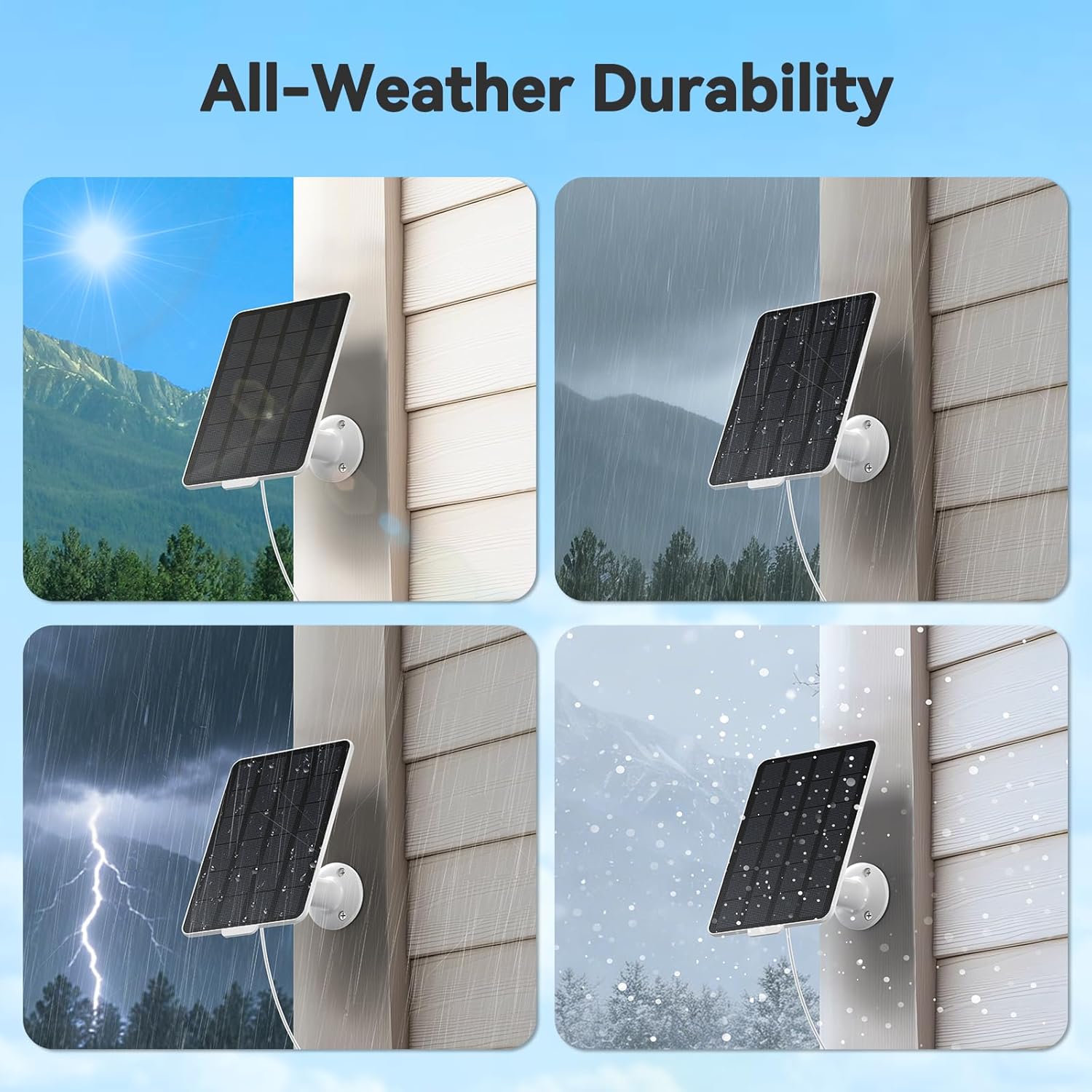 3W Solar Panel for Battery-Powered Security Cameras,USB-C & Micro USB Solar Charger for Wireless Outdoor Cameras,IP65 Waterproof, 9.8ft Cable, 360° Adjustable Mount - White