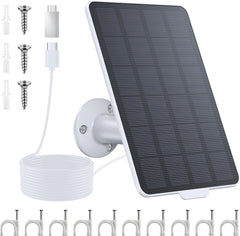 3W Solar Panel for Battery-Powered Security Cameras,USB-C & Micro USB Solar Charger for Wireless Outdoor Cameras,IP65 Waterproof, 9.8ft Cable, 360° Adjustable Mount - White