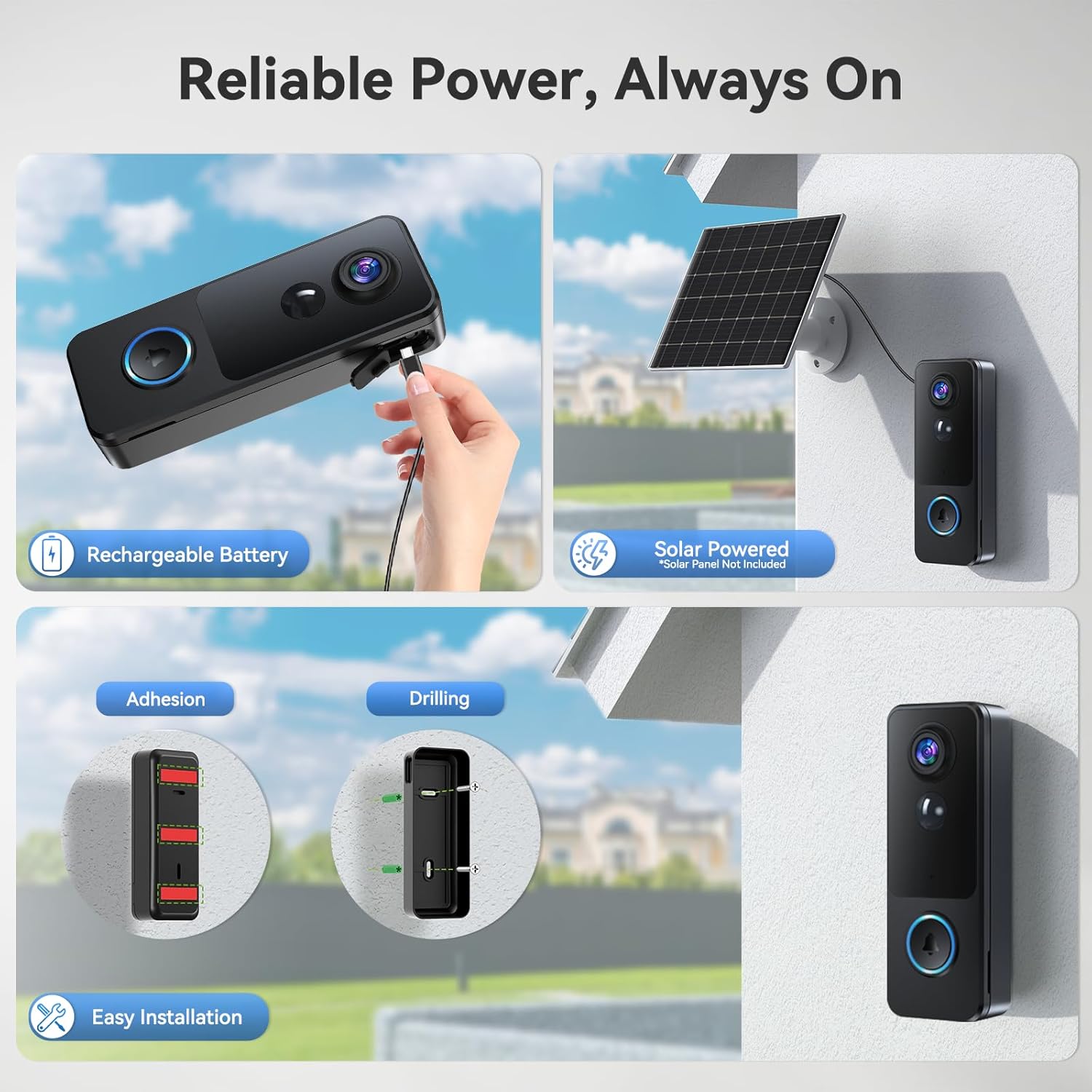 2K 3MP 360° WiFi Fisheye Security Camera Smart Video Doorbell No Subscription Battery Powered Doorbell Camera MUBVIEW