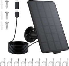3W Solar Panel for Battery-Powered Security Cameras,USB-C & Micro USB Solar Charger for Wireless Outdoor Cameras,IP65 Waterproof, 9.8ft Cable, 360° Adjustable Mount - Black
