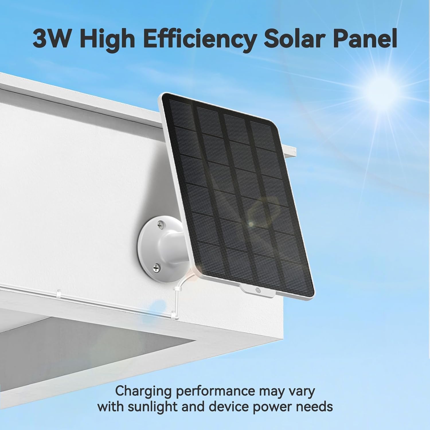 3W Solar Panel for Battery-Powered Security Cameras,USB-C & Micro USB Solar Charger for Wireless Outdoor Cameras,IP65 Waterproof, 9.8ft Cable, 360° Adjustable Mount - White