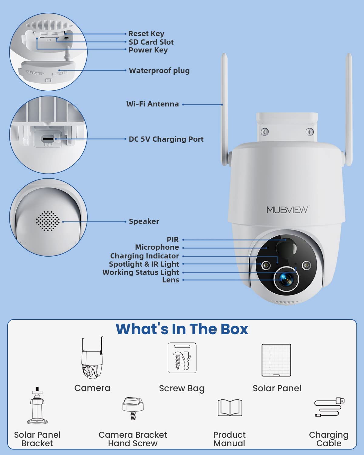 360° PTZ 2K Solar Powered Security Camera - Battery WiFi Camera for In ...