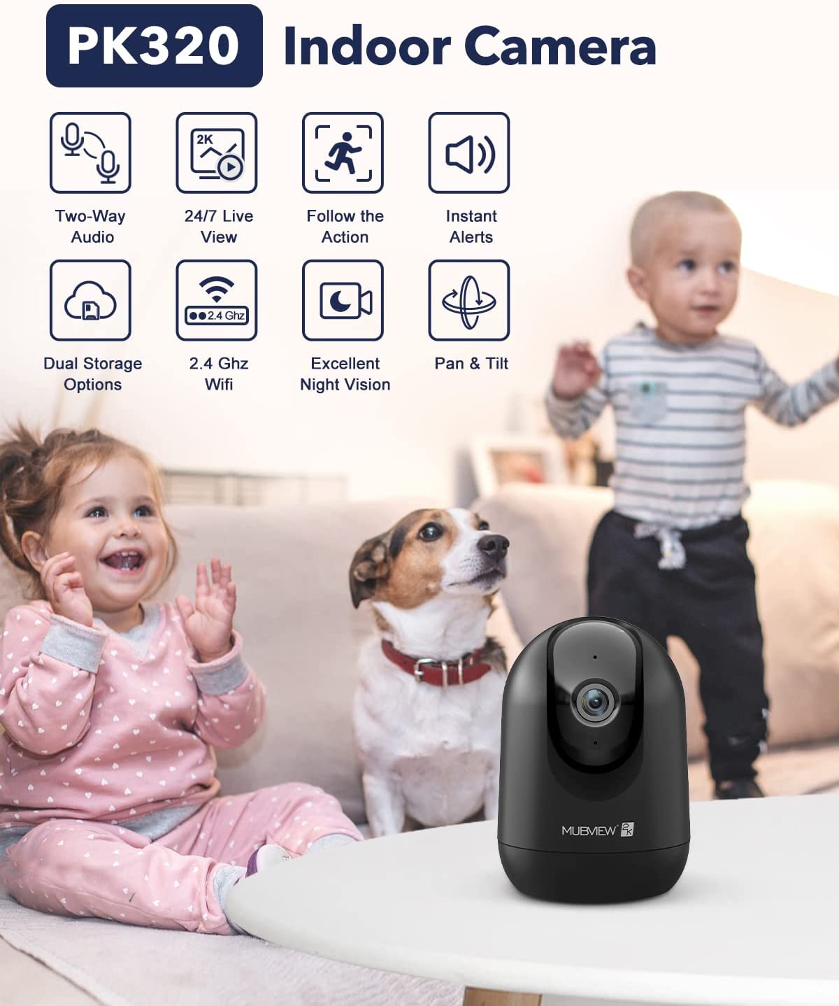 Caméra Surveillance WiFi Intérieure 360°,2K Babyphone Camera