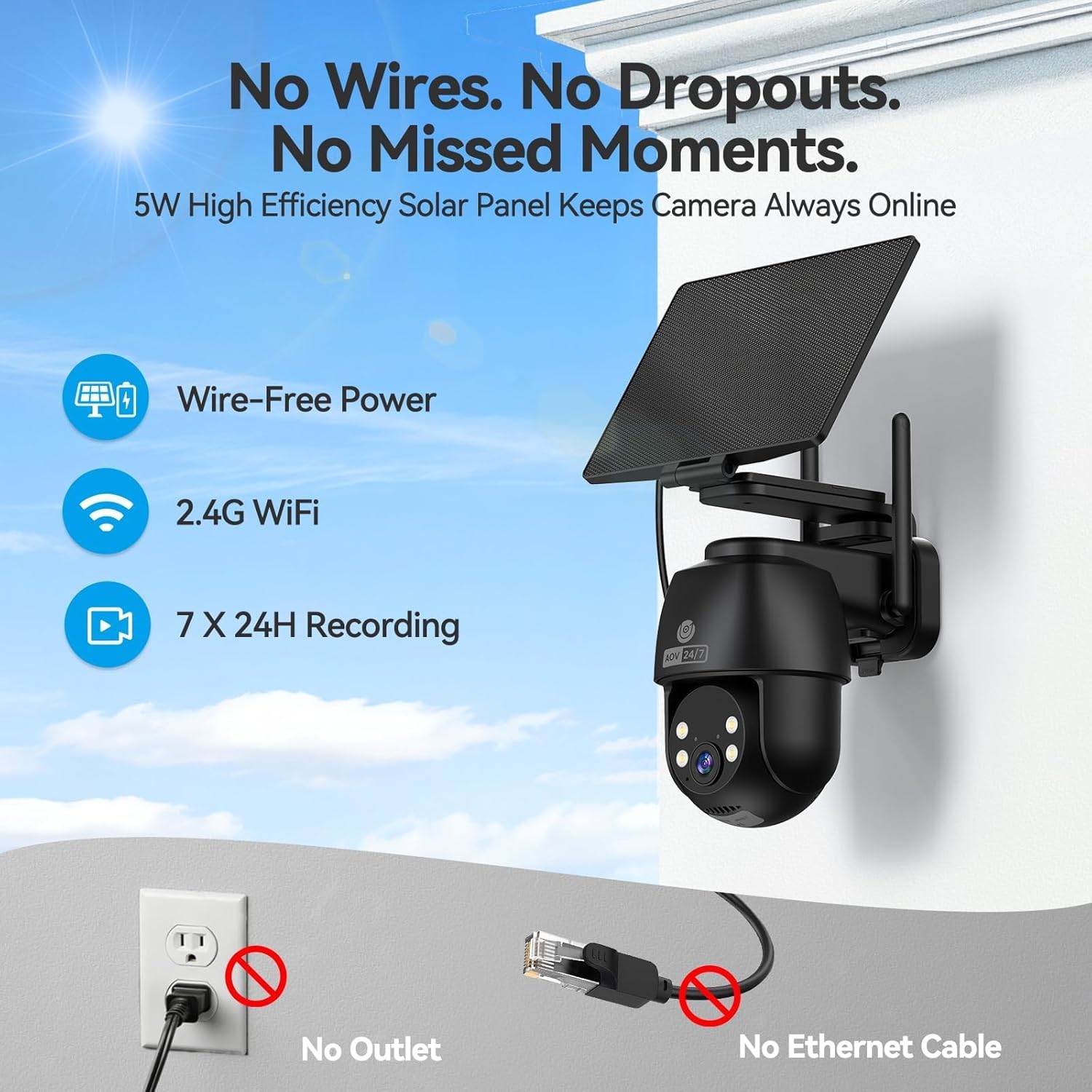 24/7 Continuous Recording 360° PTZ 2K Solar Wireless Outdoor Security Camera MUBVIEW Q8B