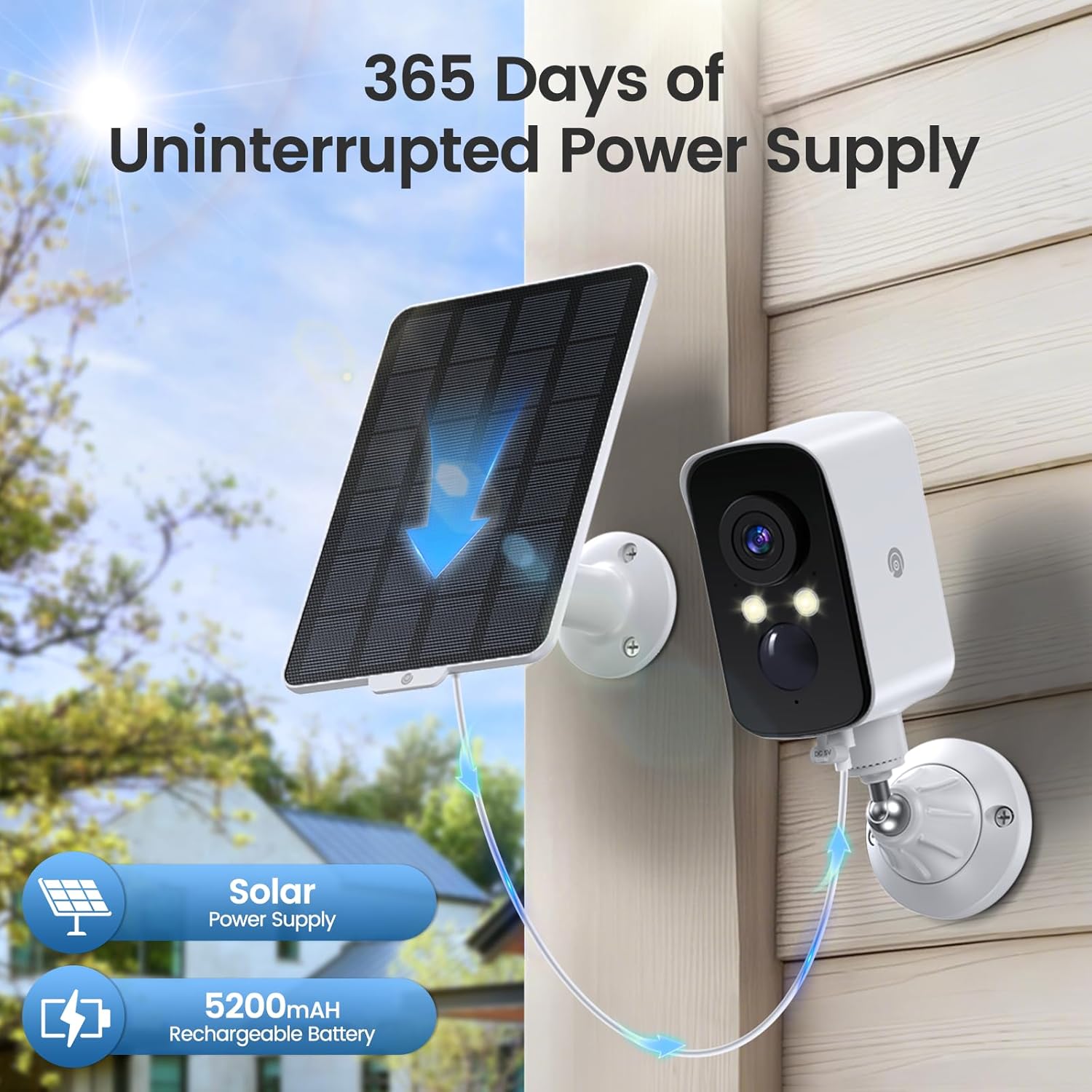 2K Wireless Outdoor Security Camera, 2.4G WiFi, Magnetic Mount, Battery & Solar Powered
