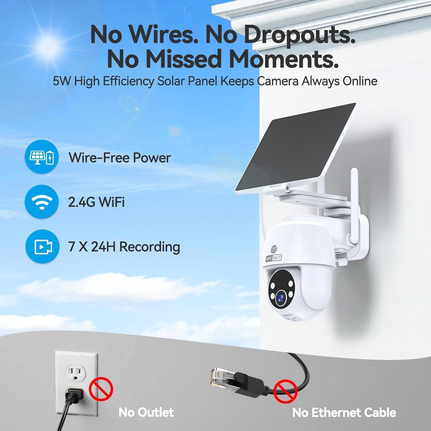 24/7 All Day Recording Wireless Outdoor Security Camera 360° PTZ 2K Solar Powered Camera Mubview Q8