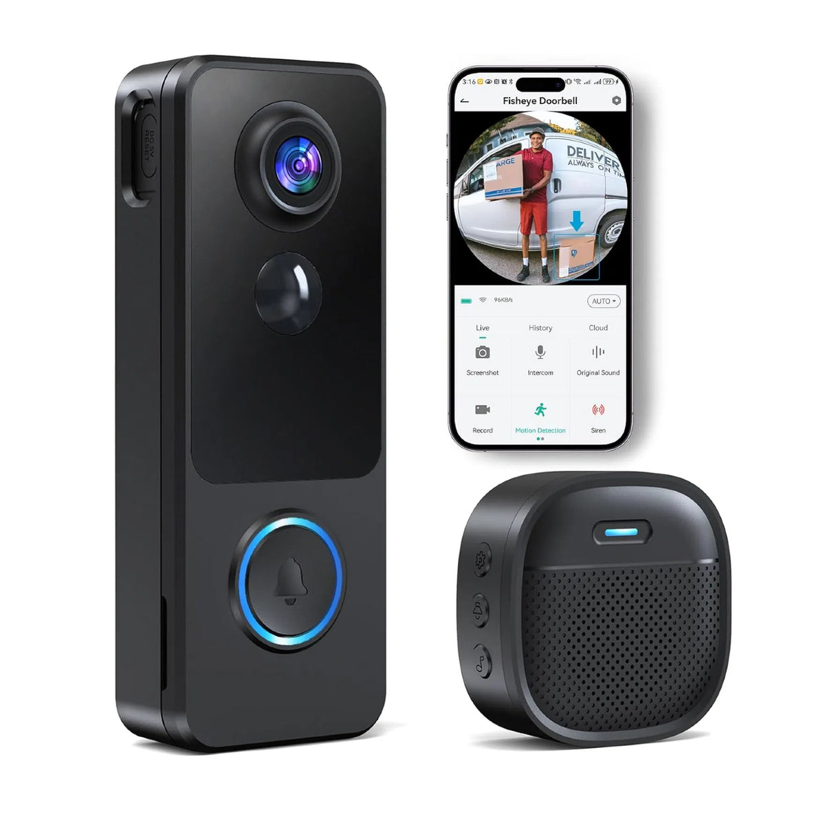 2K 3MP 360° WiFi Fisheye Security Camera Smart Video Doorbell No Subscription Battery Powered Doorbell Camera MUBVIEW