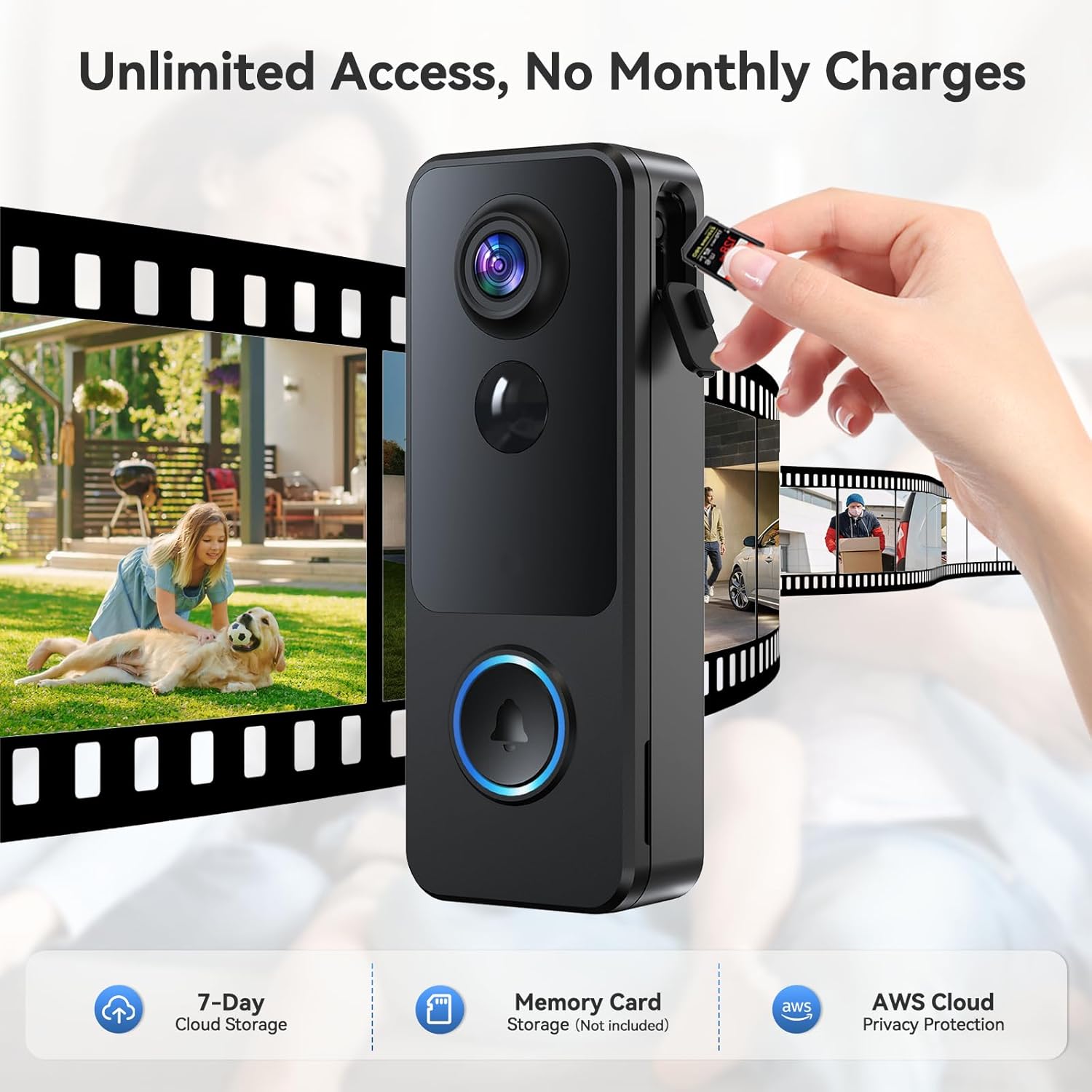 2K 3MP 360° WiFi Fisheye Security Camera Smart Video Doorbell No Subscription Battery Powered Doorbell Camera MUBVIEW