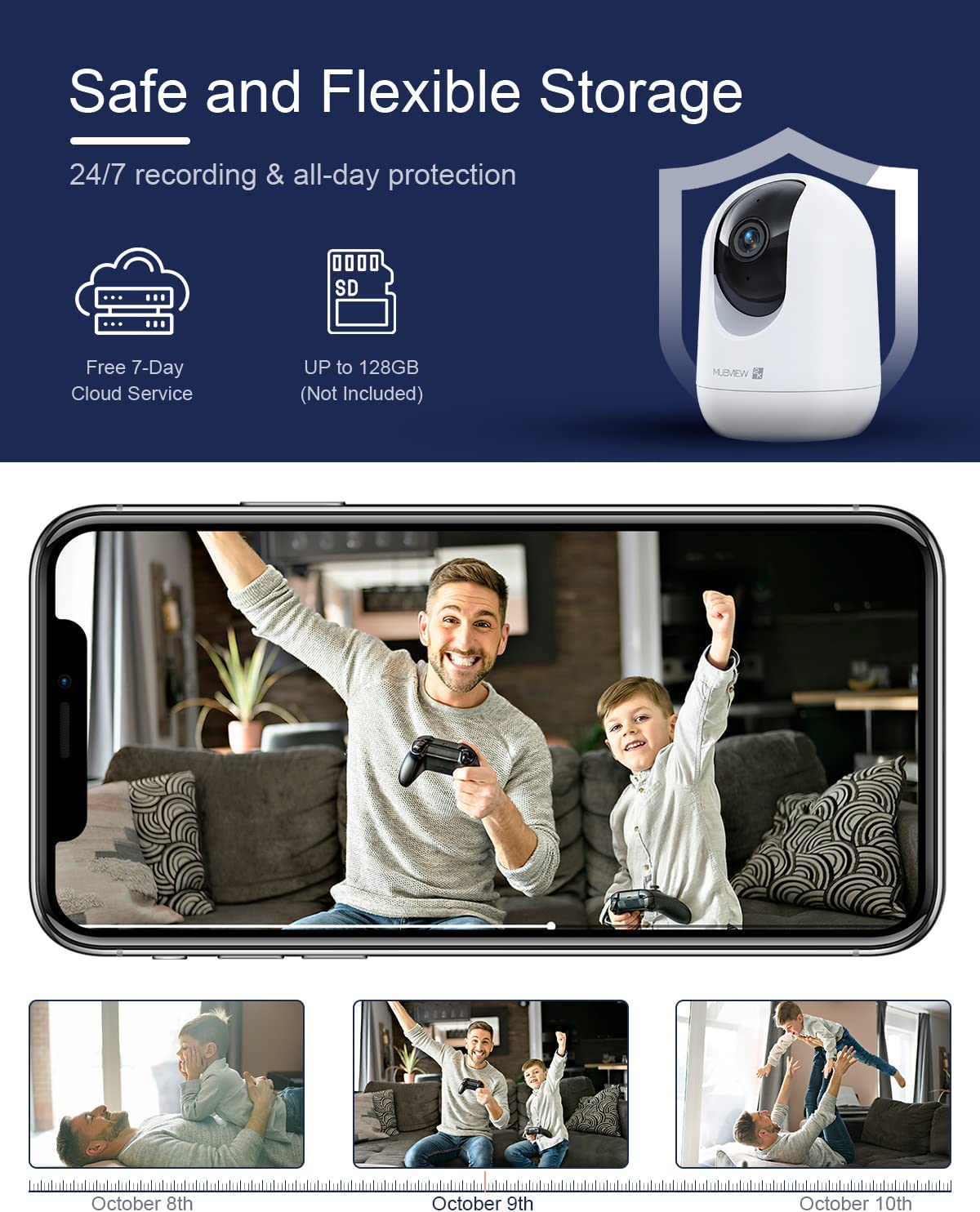 Caméra de sécurité filaire d'intérieur 2K PTZ enregistrement 24h/24 et 7j/7 MUBVIEW PK320D