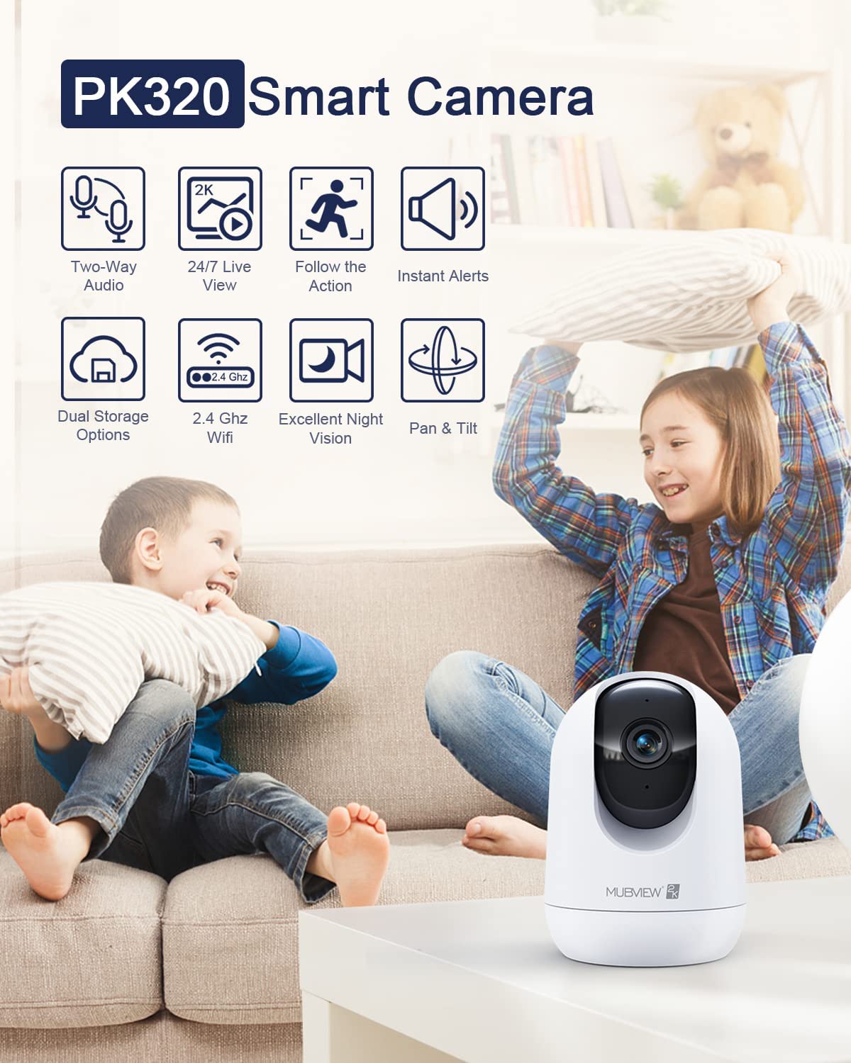 Caméra Surveillance WiFi Intérieure 360°,2K Babyphone Camera